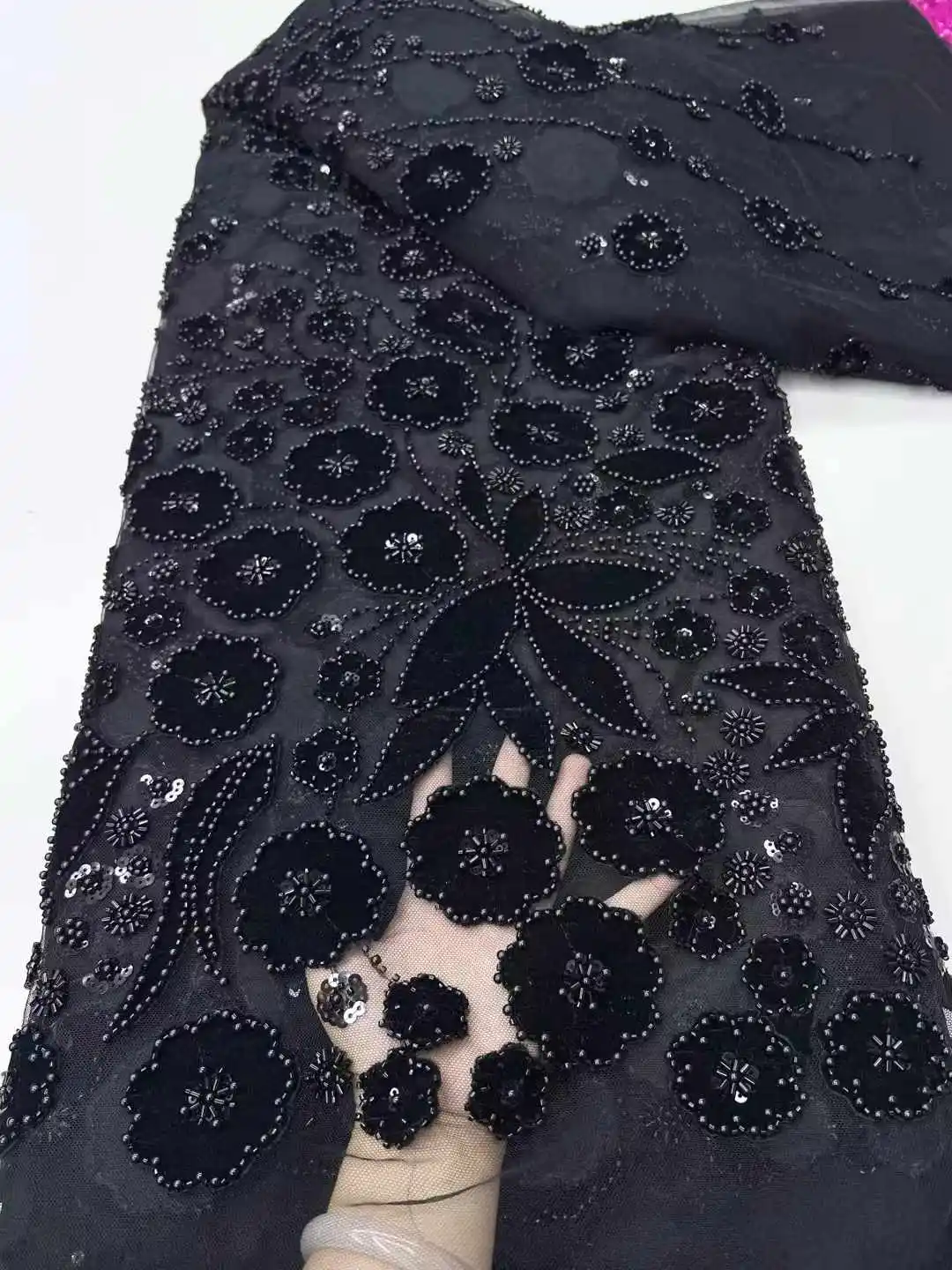 African Embroidered Beads Tulle Lace Fabric Elegant French Mesh Lace Fabric 2025 High Quality  Luxury Dress for Women - XZ