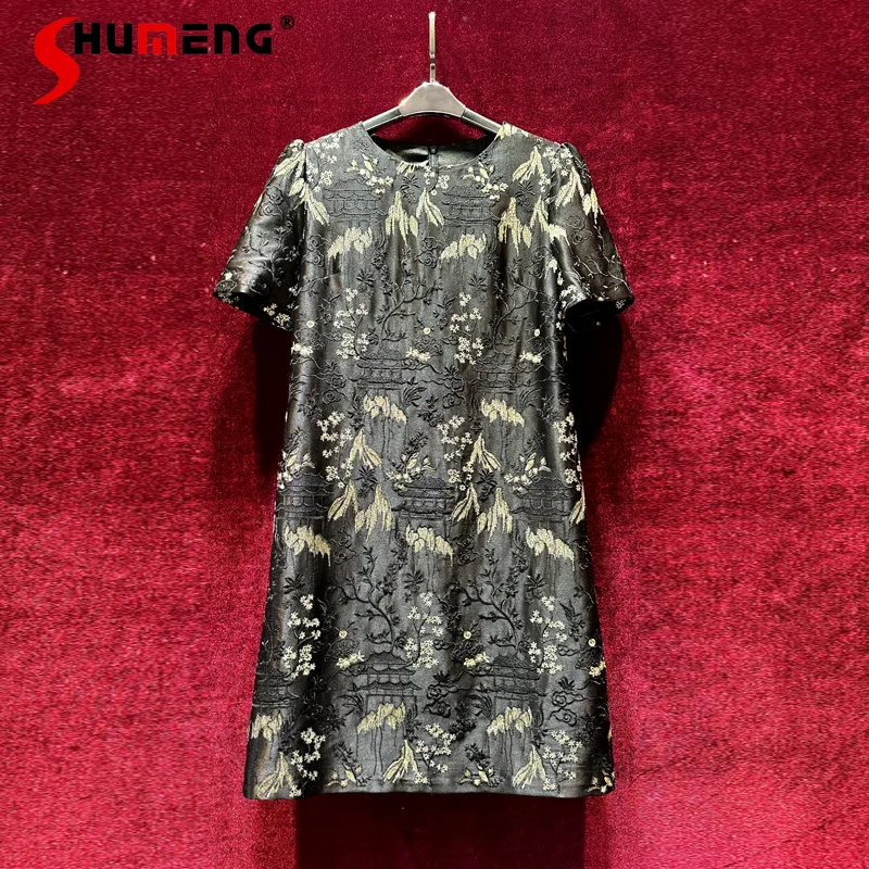 

French High-End Machine Embroidery Short Sleeved New Chinese National Style Dresses Women's Summer 2024 New Vestidos De Mujer