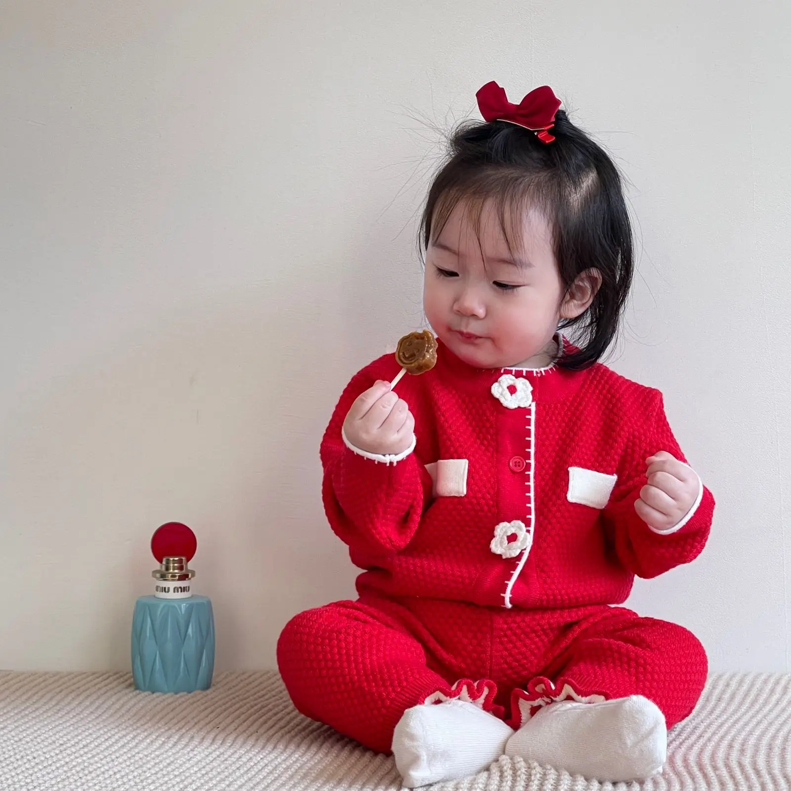 Girl Baby Set Spring and Autumn Fashion Girl Baby Two Piece Set Small Fragrant Style Knitted Cardigan Western Korean Edition