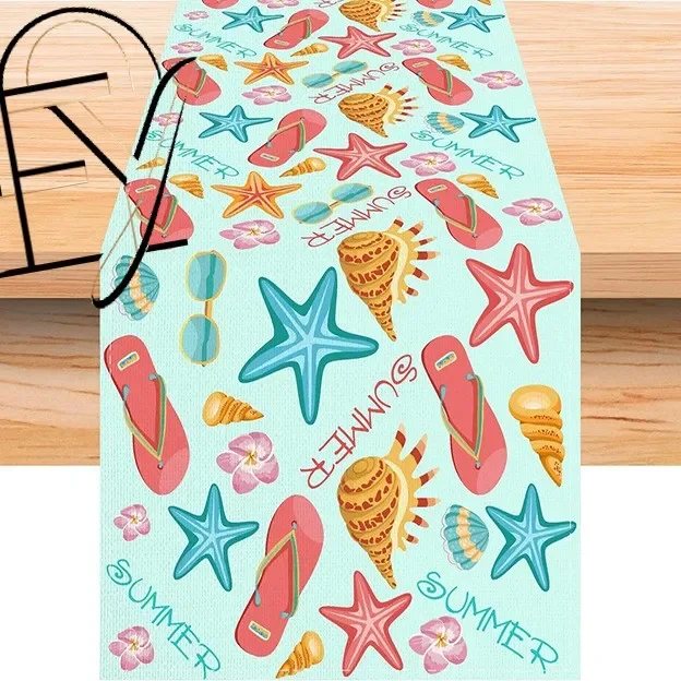 Linen Table Runner Off White with Orange Border Pumpkin Polka Dots Playful Fall Table Setting Kitchen Dining