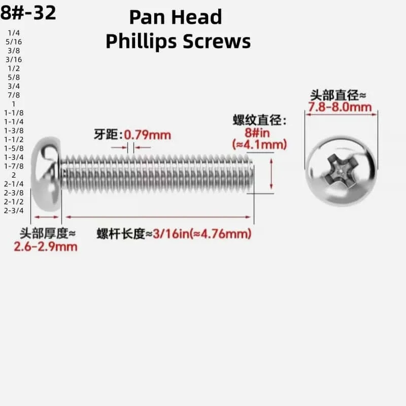 50 Pieces 8#-32 UNC UNF  304 Stainless Steel Anti-Slip Wear-Resistant And Corrosion-Resistant  Screws Us And Uk Sizes Bolts
