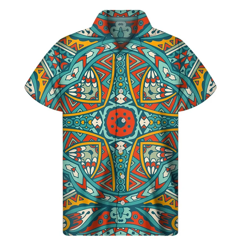 Retro Bohemian Floral Hawaiian Shirt For Men Clothes Summer Loose Street Short Sleeves 3d Printed Button Shirts Lapel Blouse