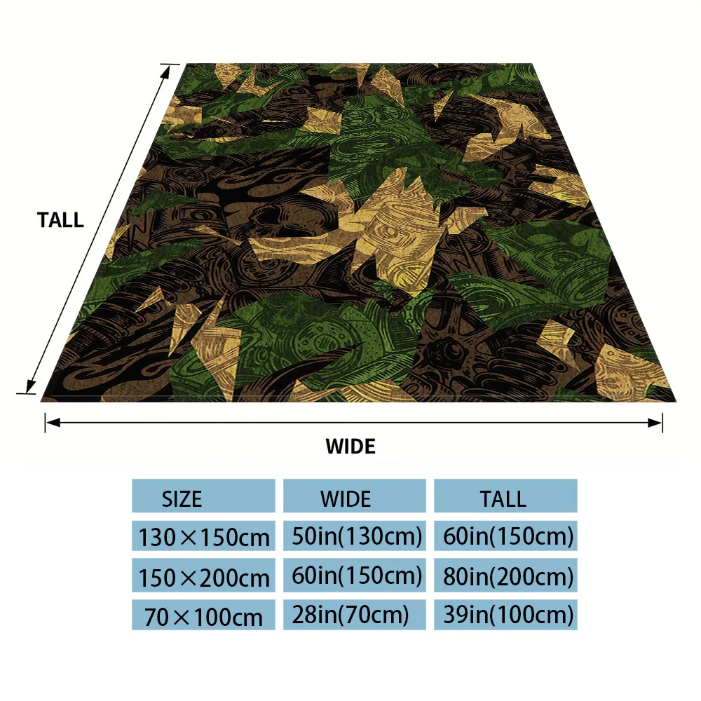 Skull Camo Print Flannel Blanket, Ultra-Fine Fiber, All Season Luxurious Fluffy Blanket Suitable For Beds Or Sofas