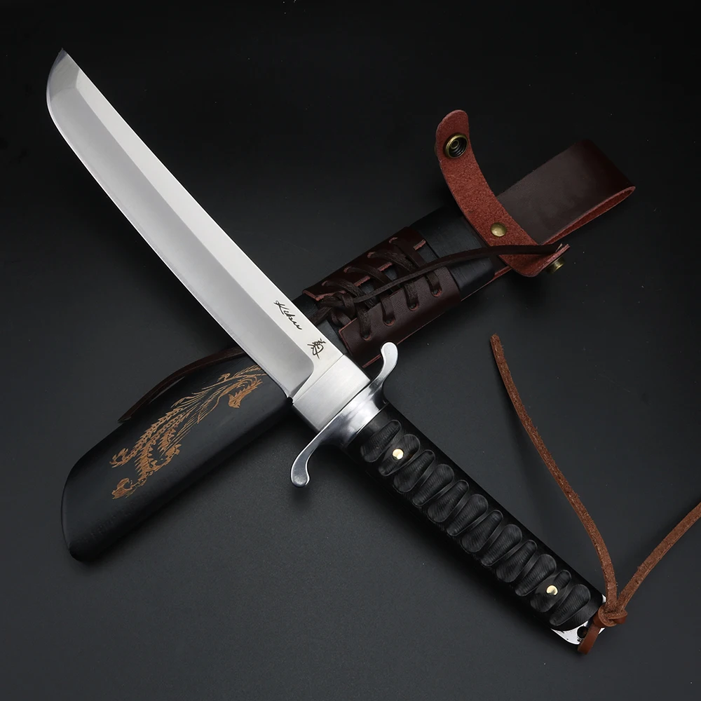 

Outdoor Knife, Wooden Sheath Knife, Dragon Bone Integrated Camping, Mountaineering Knife, Sharp Blade, and Bone Cutting Knife