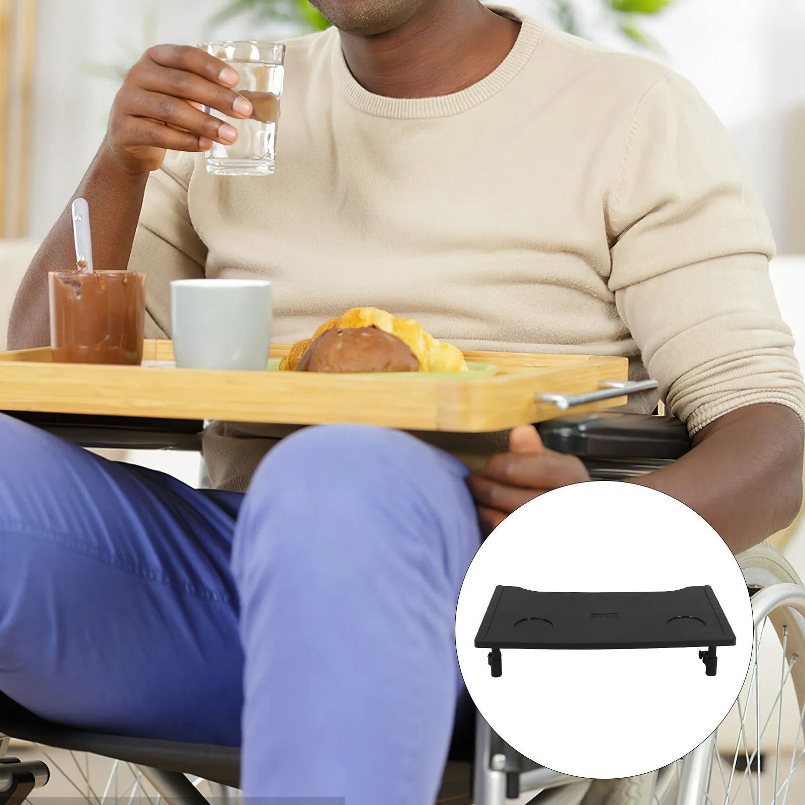 

Отсоединяемый столик-поднос для инвалидной коляски из АБС-пластика с подстаканником, обеденный столик для скутера, поднос для пожилых людей на инвалидную коляску