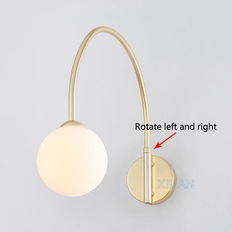 

Swing Arm Long Pole Wall Lamps Milky White Glass Sconces Dining Table Wall Light Living Room Bedside Decorative Lights Gold