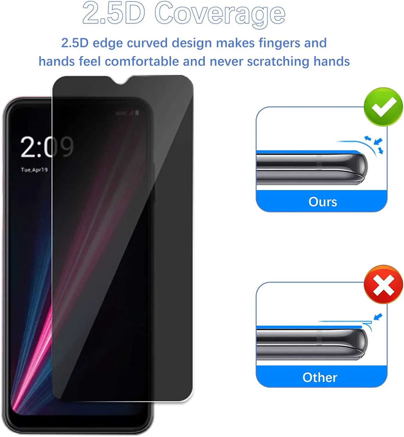 Revvl 6 5G Privacy Filter Tempered Glass Film AntiSpy Shield Screen Protector For T-Mobile Revvl 6 Pro 5G