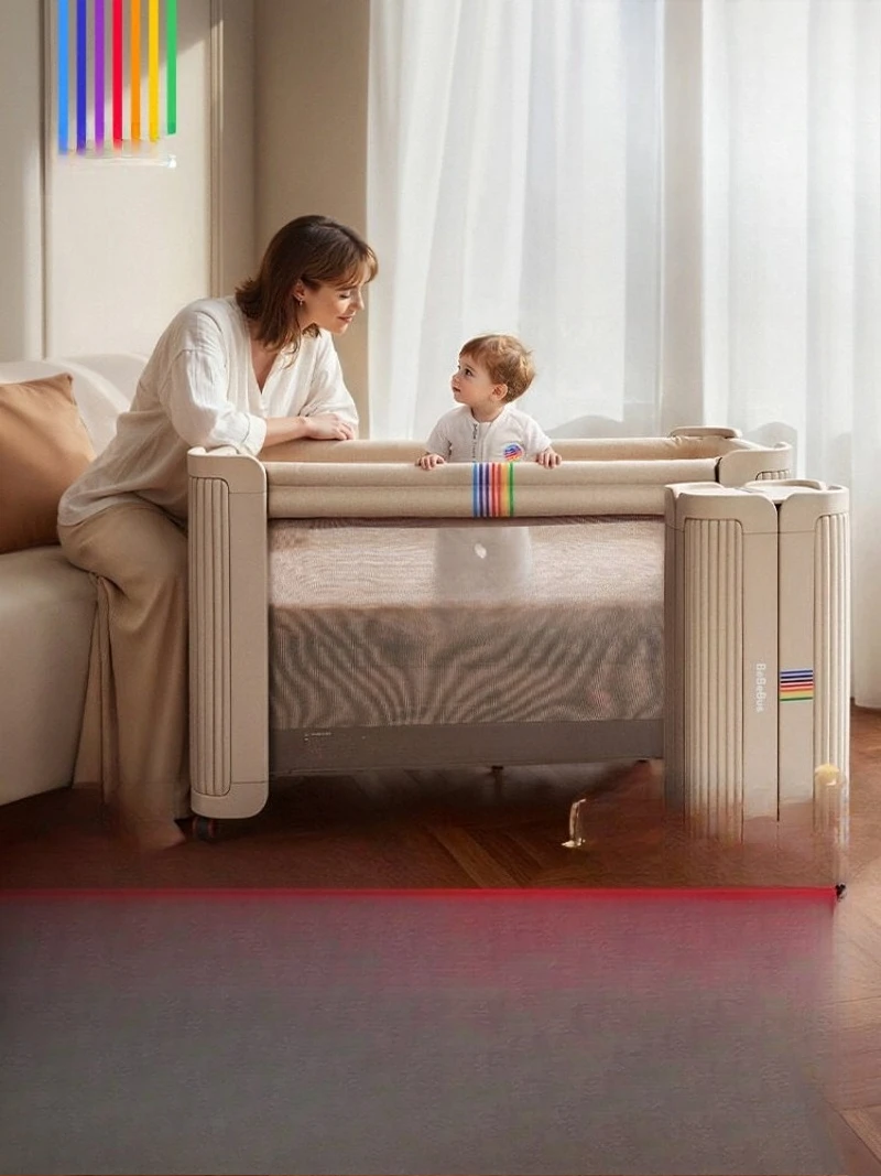 

Crib splicing queen bed dream home multi-functional foldable movable newborn crib