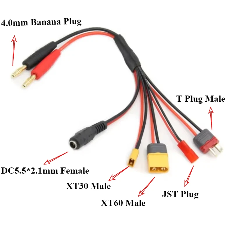 4.0 مللي متر الموز التوصيل إلى XT60 XT30 JST DC5.5 * 2.1 مهايئ شاحن موصل 5 في 1 كابل ل IMAX B6 ISDT شاحن RC FPV سباق الطائرة بدون طيار