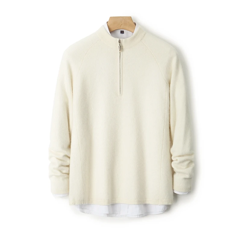 

Осень-зима, мужской свитер из чистой шерсти, умный повседневный пуловер с воротником-стойкой, теплая уютная одежда, трикотаж из 100% мериносовой шерсти, мужская рубашка