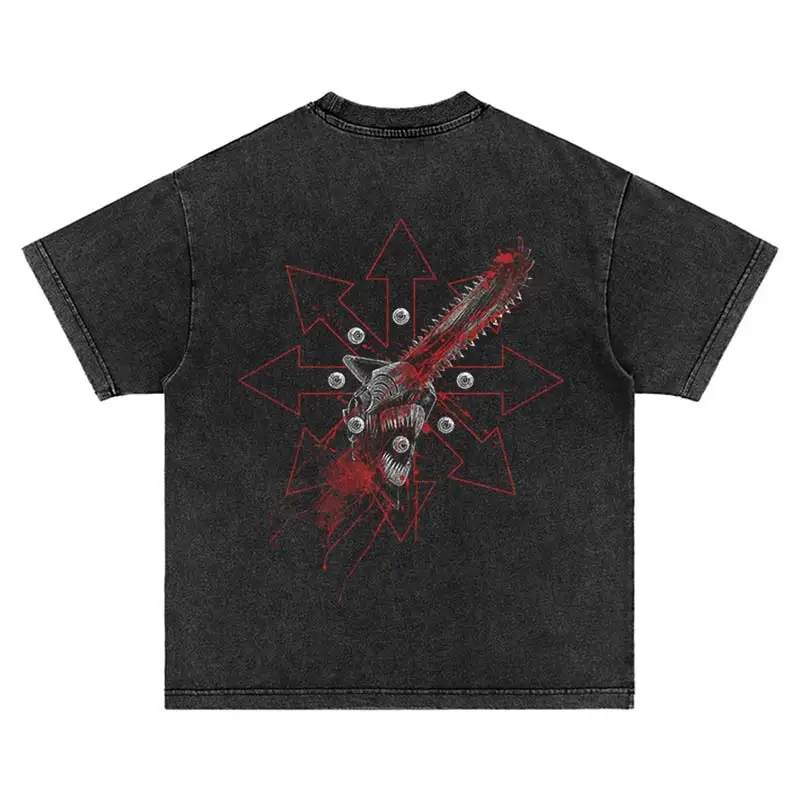 2025 Japan Hip Hop Harajuku Punk Comic Summer Anime Print T-Shirt Streetwear Vintage Washed Fashion Oversized Cotton Tshirt Tops