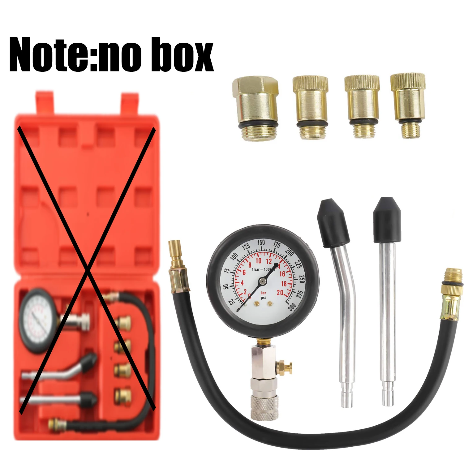 Universal Gas Engine Compression Tester Kit – Cylinder Gauge Tool For M10 M12 M14 M18 Threads – 300 PSI