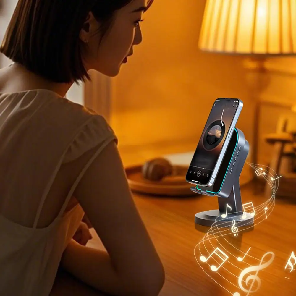 

Wireless Induction Audio Bluetooth Speaker Phone Holder Sound Stand Colorful Multi-function Phone Ambient With Stereo Light H4M8