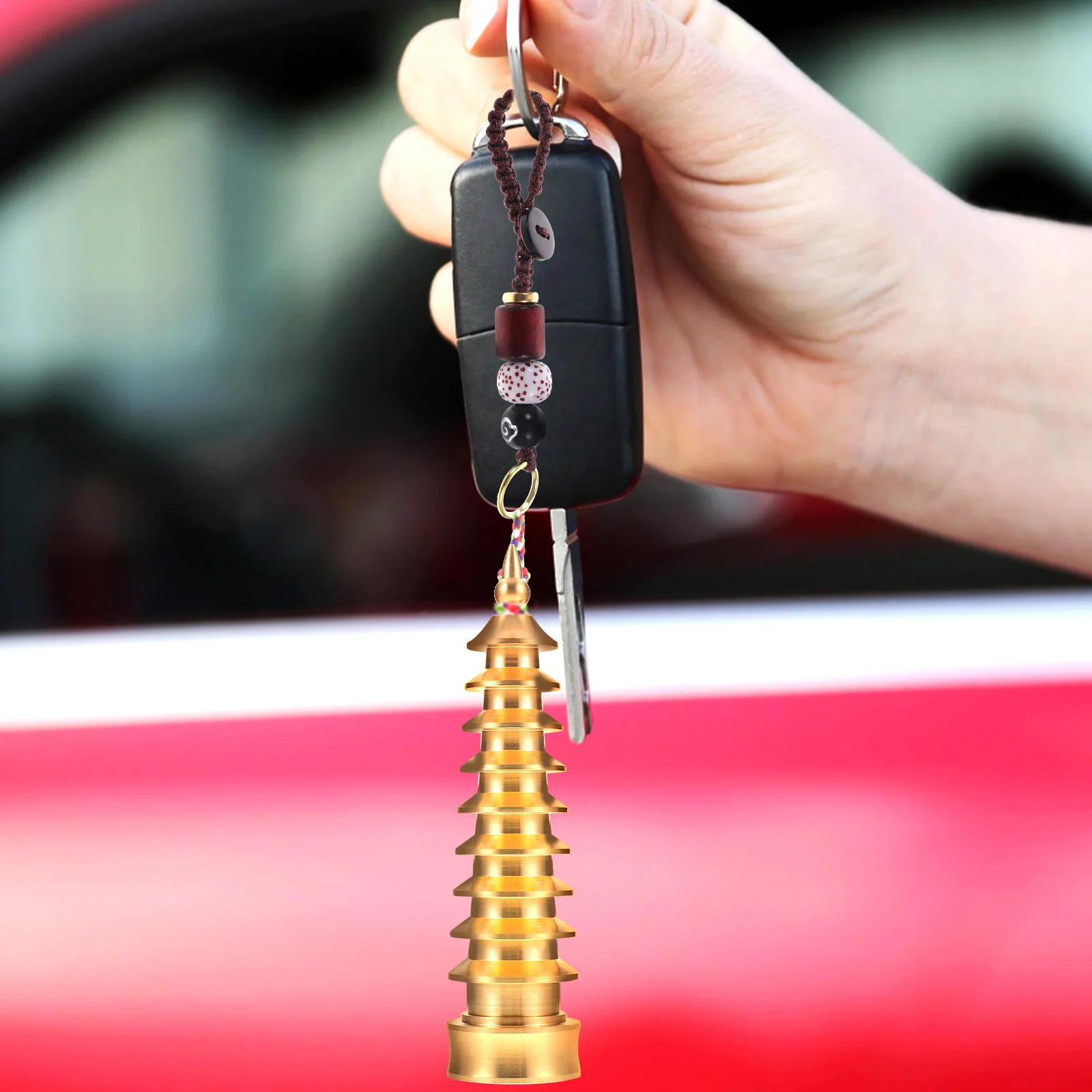 

Retro Copper Pagoda Keychain Pure Copper Craft Decorative Gift Stylish Compact Keychains Unique Students Accessories Novelty Car