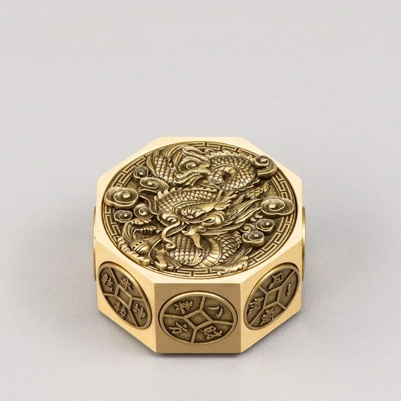 Brass Eight Sided Rotating Decompression Toy Chinese Style Gifts Desktop Trinket Fortune Dragon Figurines Decoration Crafts