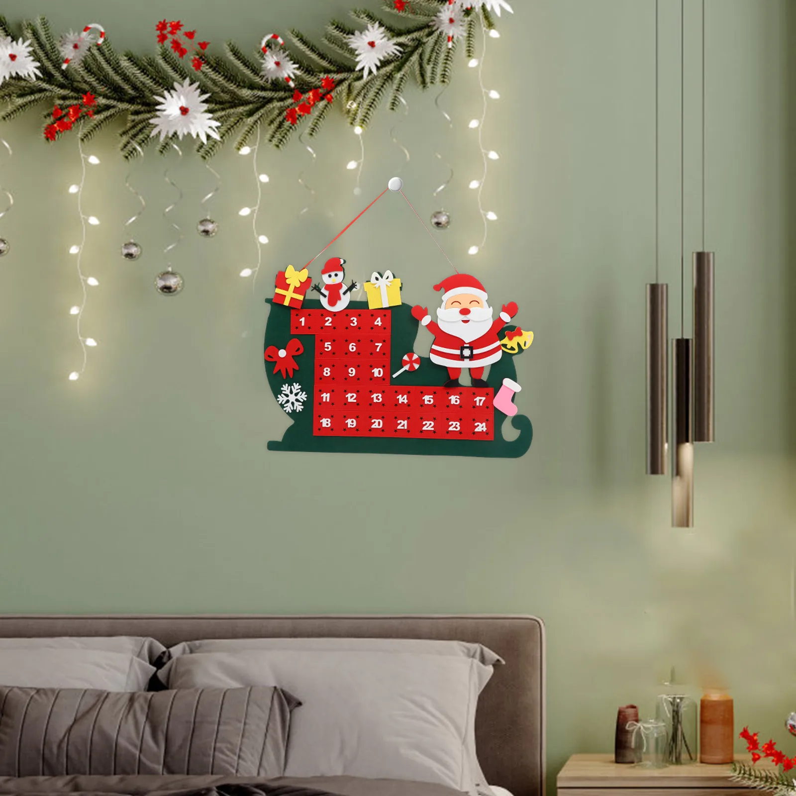

3D Sleigh Felt Advent Calendar Diy Christmas Hanging Wall Calendar Door Xmas Pendant Festive Holiday Decoration Space Saving
