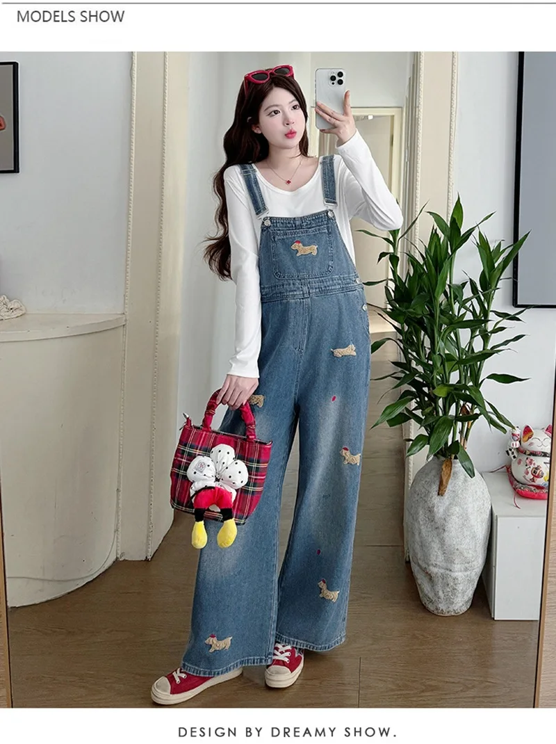 Maternity Denim Jeans Pants Suspender Trousers Loose Casual Female Women One-Piece Wide Leg Romper Overalls Jumpsuits Streetwear