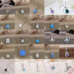 2024 Original New Product 100% 925 Sterling Silver Women's Necklace Elegant Simple Natural opal Pendant Grand dignified Necklace