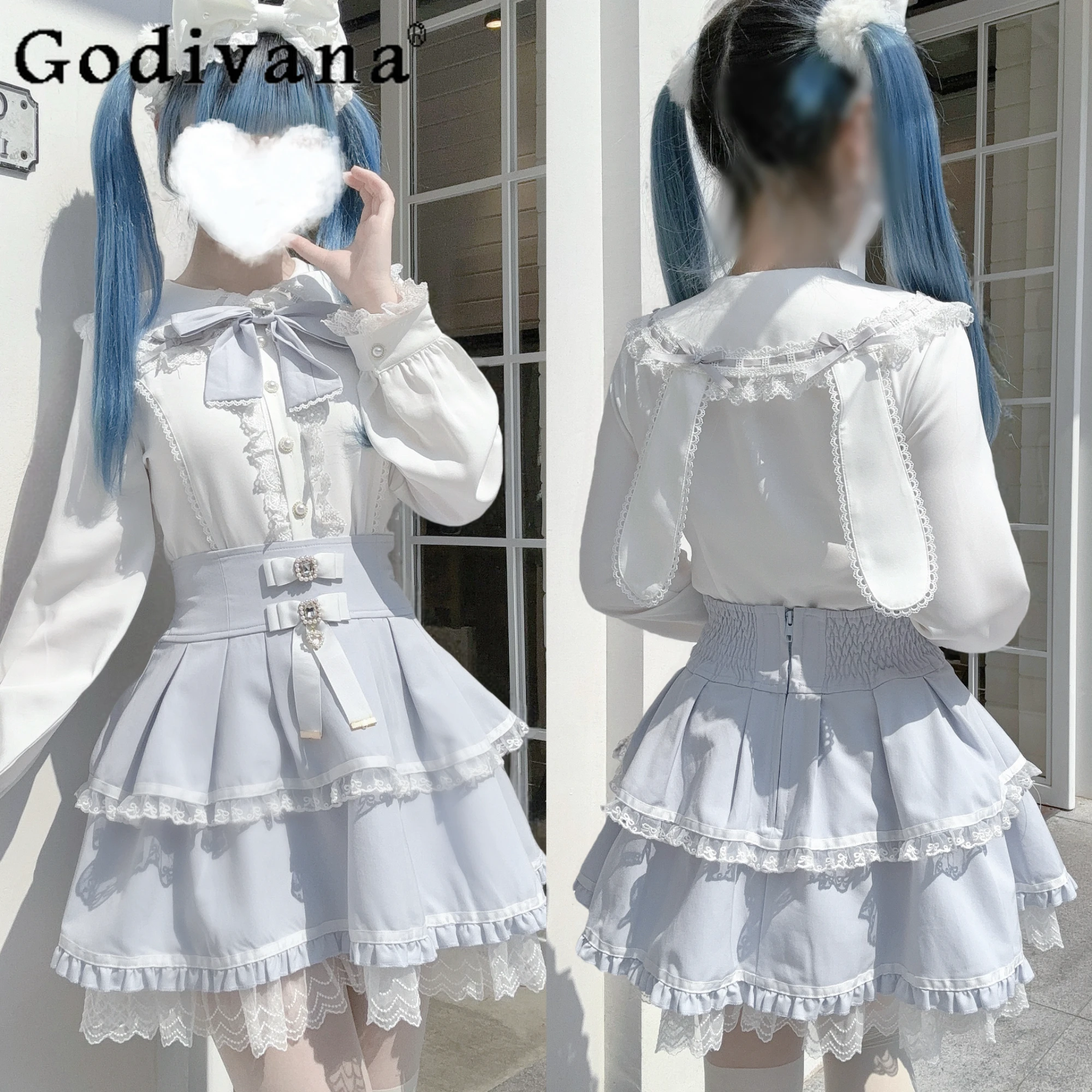 

Японский стиль Mine Mass-Produced Sweet Lolita Рубашка для девочек Женская милая рубашка с длинными рукавами с бантом и кроличьими ушками Осенние новые топы Y2k