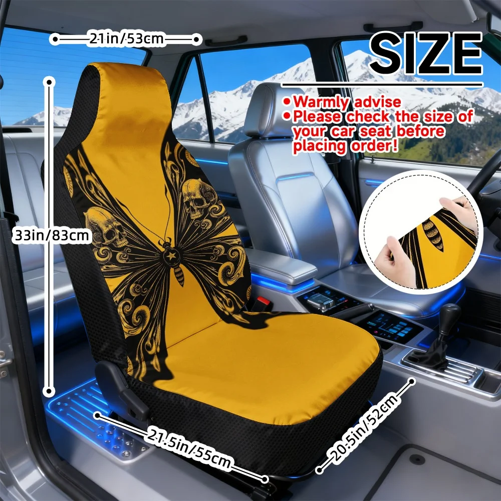 2D Flat Printing, 2pcs Universal Vehicle Car Seat Covers, Comfortable Car Seat Covers, Easy Installation, Halloween Skull Butter