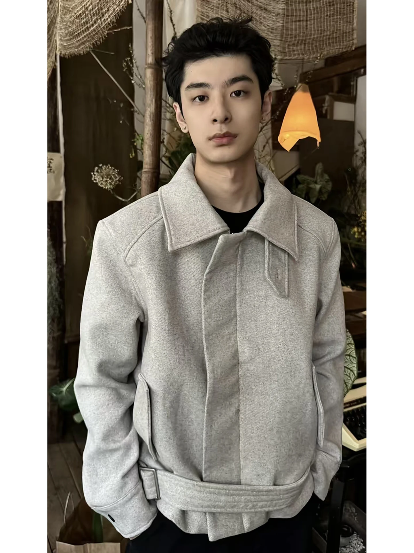 

Мужское шерстяное пальто Light ey: осенне-зимнее, в американском стиле, с поясом, создающее ощущение роскоши, шерстяная верхняя одежда для повседневного образа