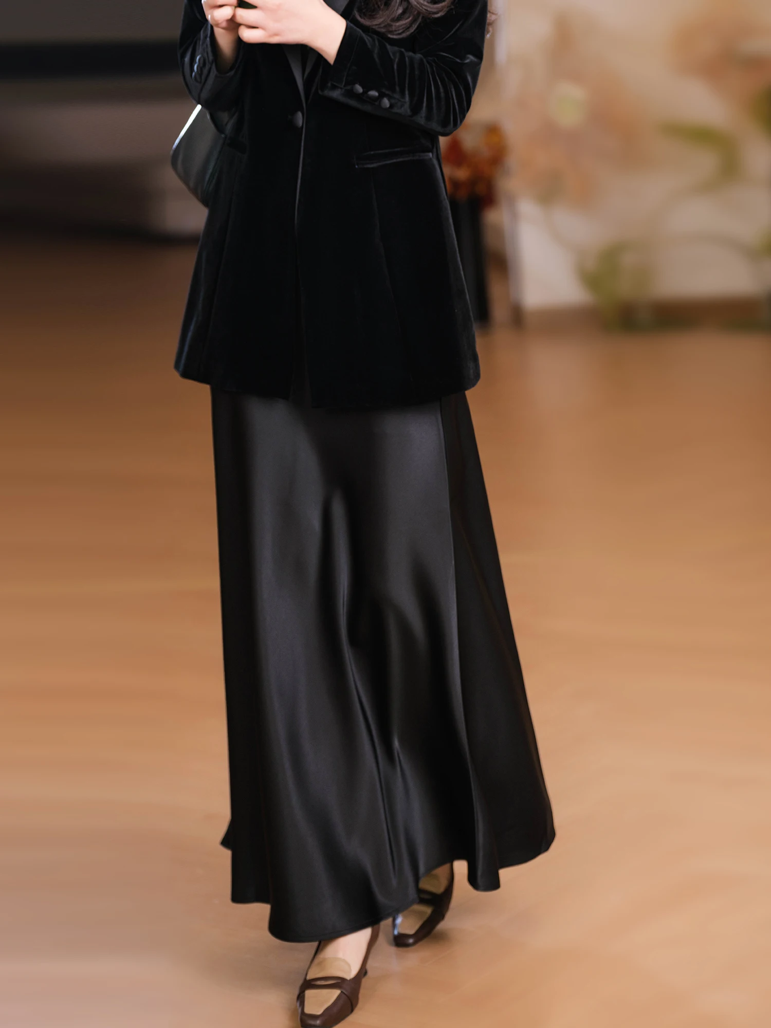 

Элегантная длинная юбка миди из атласного полиэстера, плотная, гладкая, драпированная, качественная, женская, модная, с завышенной талией