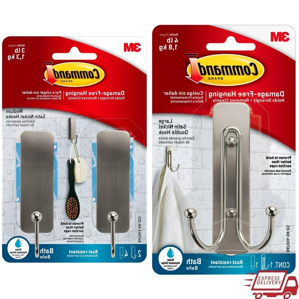 

Satin Nickel Double Bathroom Wall Hook Damage Free Adhesive Hook Towels Robes Accessories No Tools Required 4 Pound Capacity