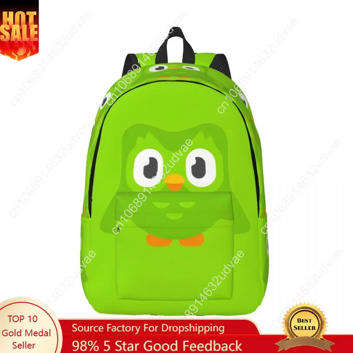 Duolingo Fashion Backpack Sports High School Business Cute Cartoon Owl Daypack for Men Women College Canvas Bags