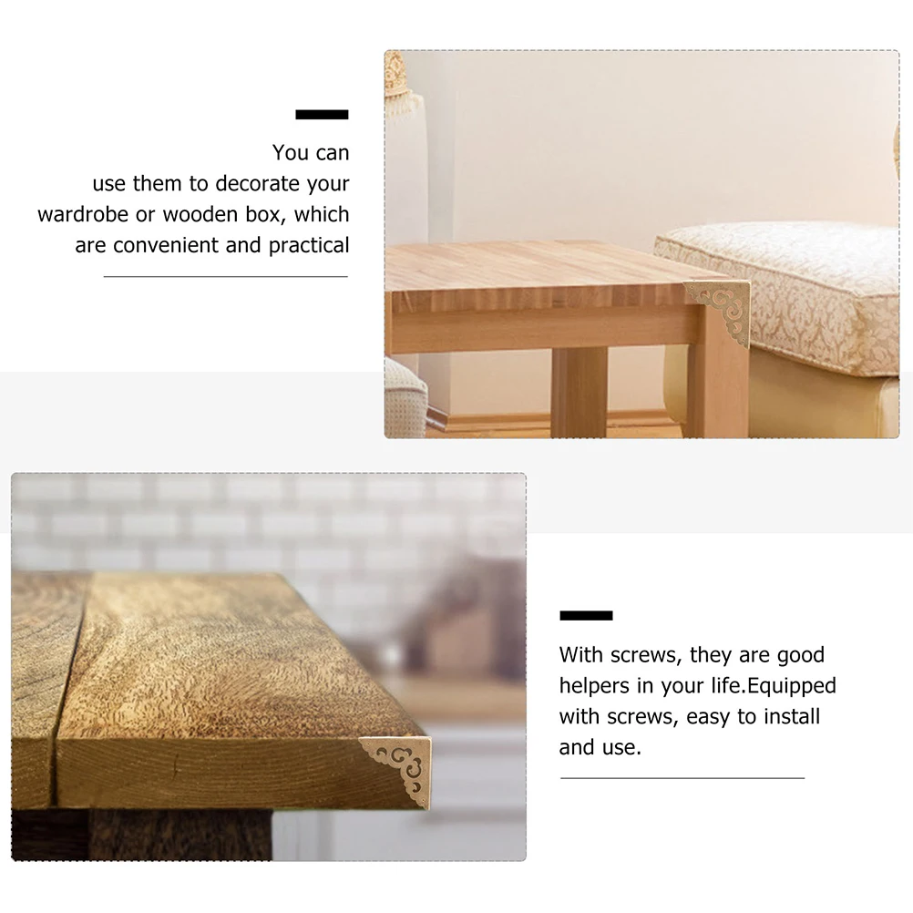 

4pcs Retro Jewelry Box Protectors Decorative Wooden Box Corner Protectors Vintage Cabinet Corner Brackets