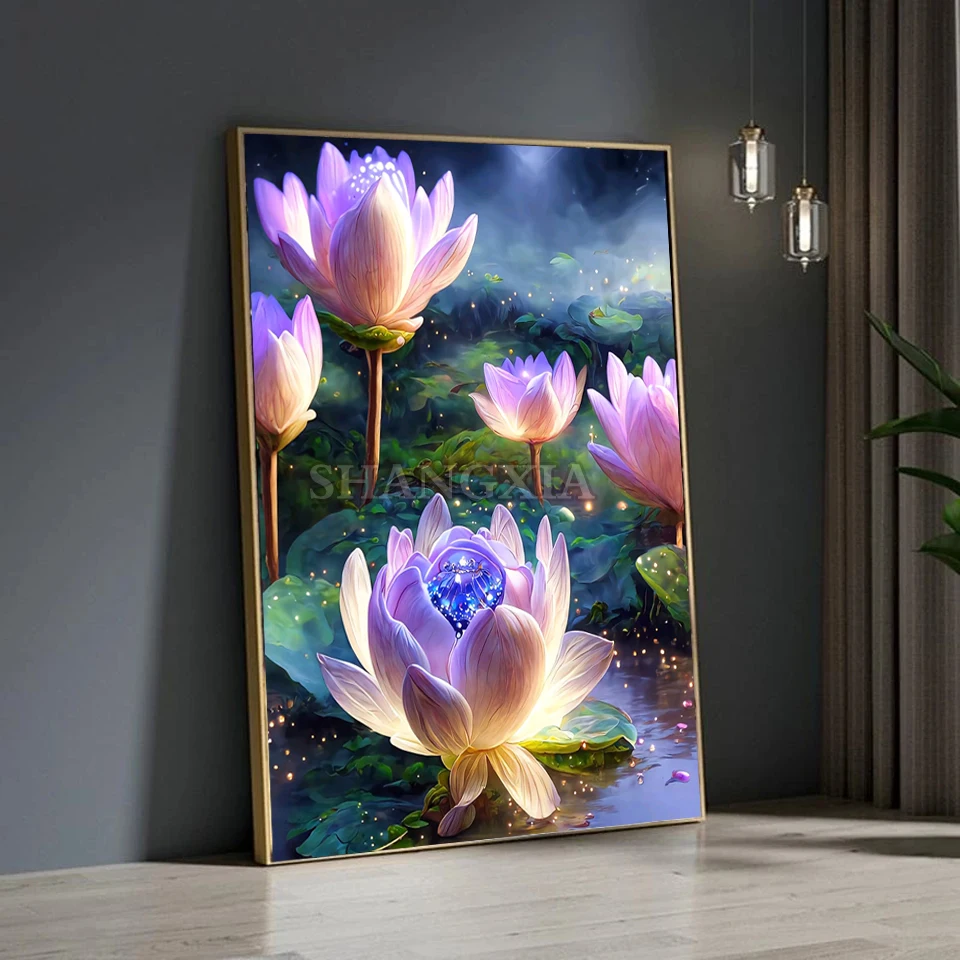 Landscape 5d Diamond Painting New 2023 Lotus Flower Fantasy Home Decor Diy Embroidery Mosaic Flower Cross Stitch Wall Stickers