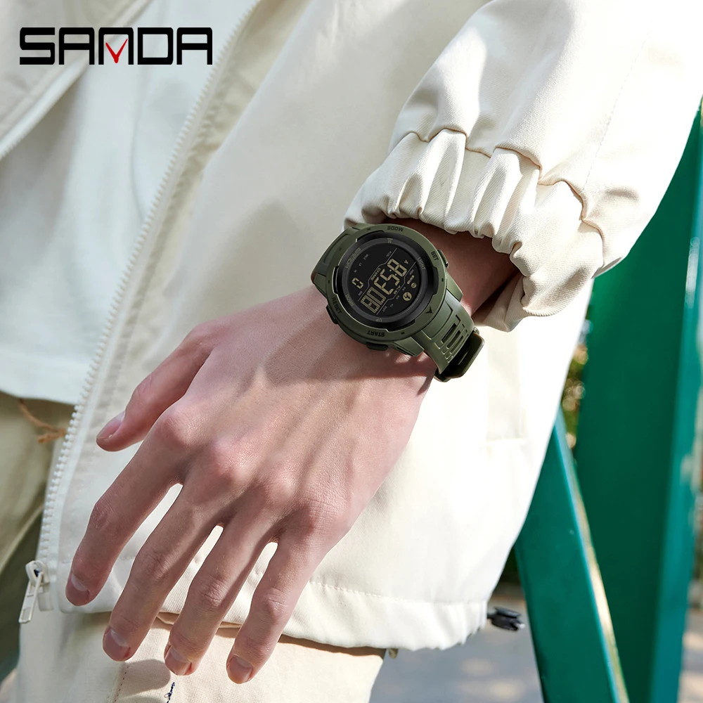 SANDA 2145 Hot Sale Fashion Men Japan Digital Movement Outdoor Sports Alarm Mode Watertight Step Calories Counter Wrist Watches