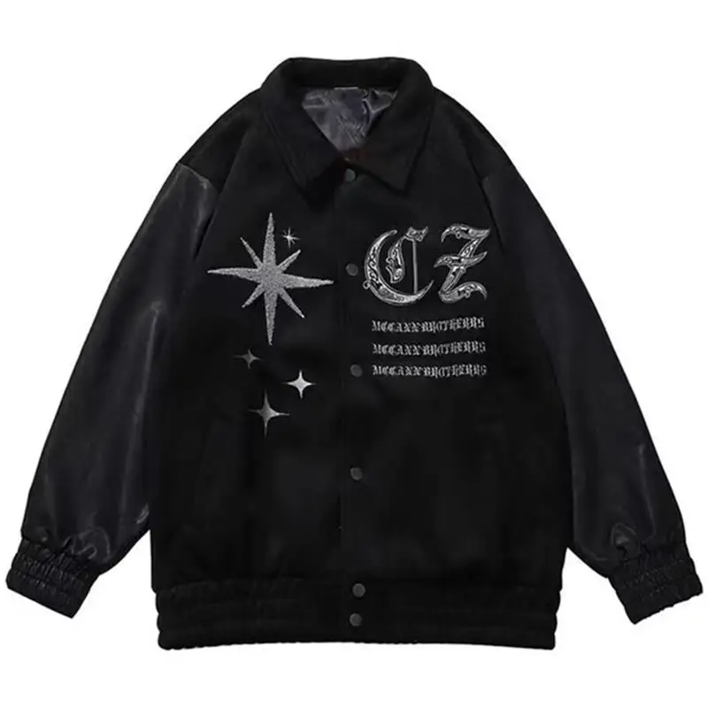 

Varsity Jacket Men Lapel Pilot Bomber Jacket Vintage Embroidery Baseball Coats 2023 Hip Hop Streetwear Harajuku Oversized Coats