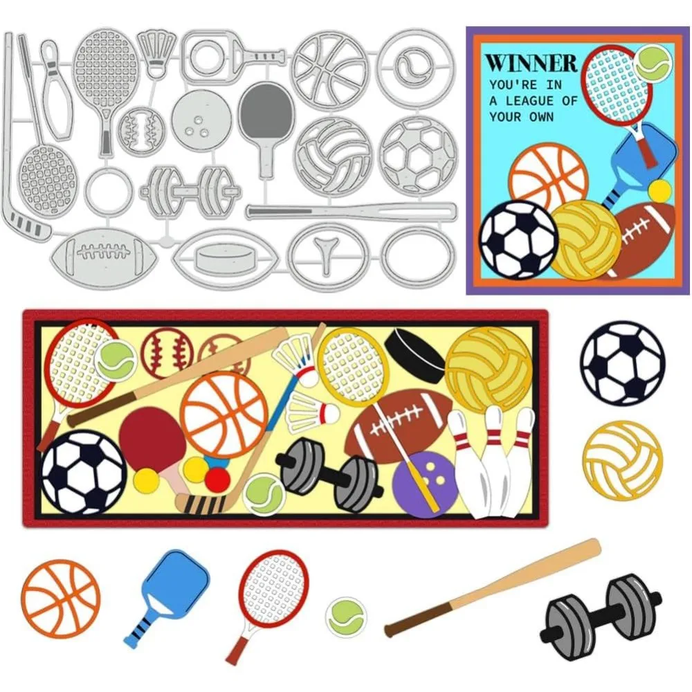 Sports Equipment Cutting Dies Football Basketball Stencils Tennis Golf Decorative Embossing Stencils for Greeting Card Making
