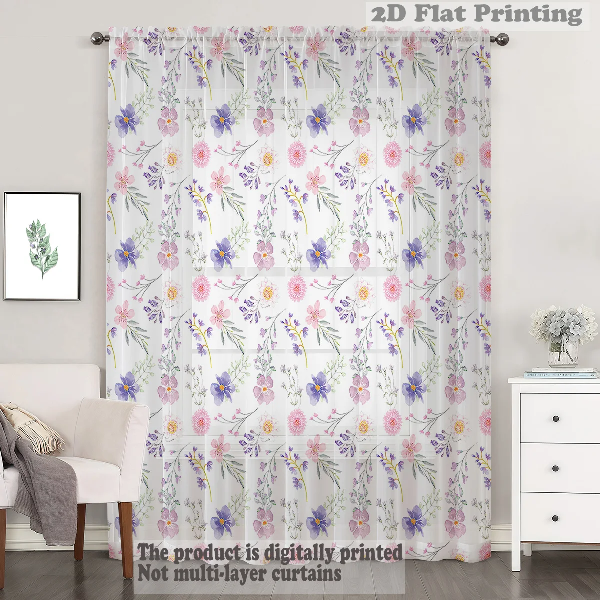 قطعة واحدة نافذة نمط الأزهار الستار شير الطازجة لينة ضوء البلد النمط الفرنسي الشمال يشعر قضيب جيب نافذة لوحة