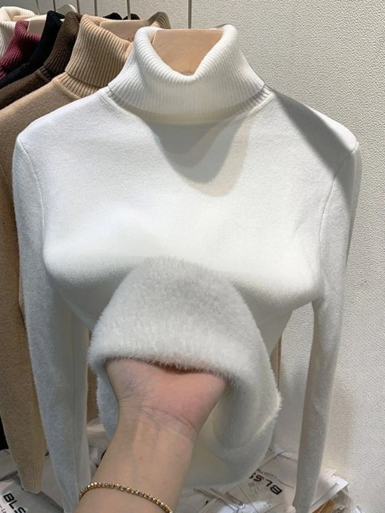 

Winter France Fashion Turtleneck Sweaters Women Elegant Knitted Pullover Y2k Solid Thicken Warm Knitting Slim Jumper 2025 New
