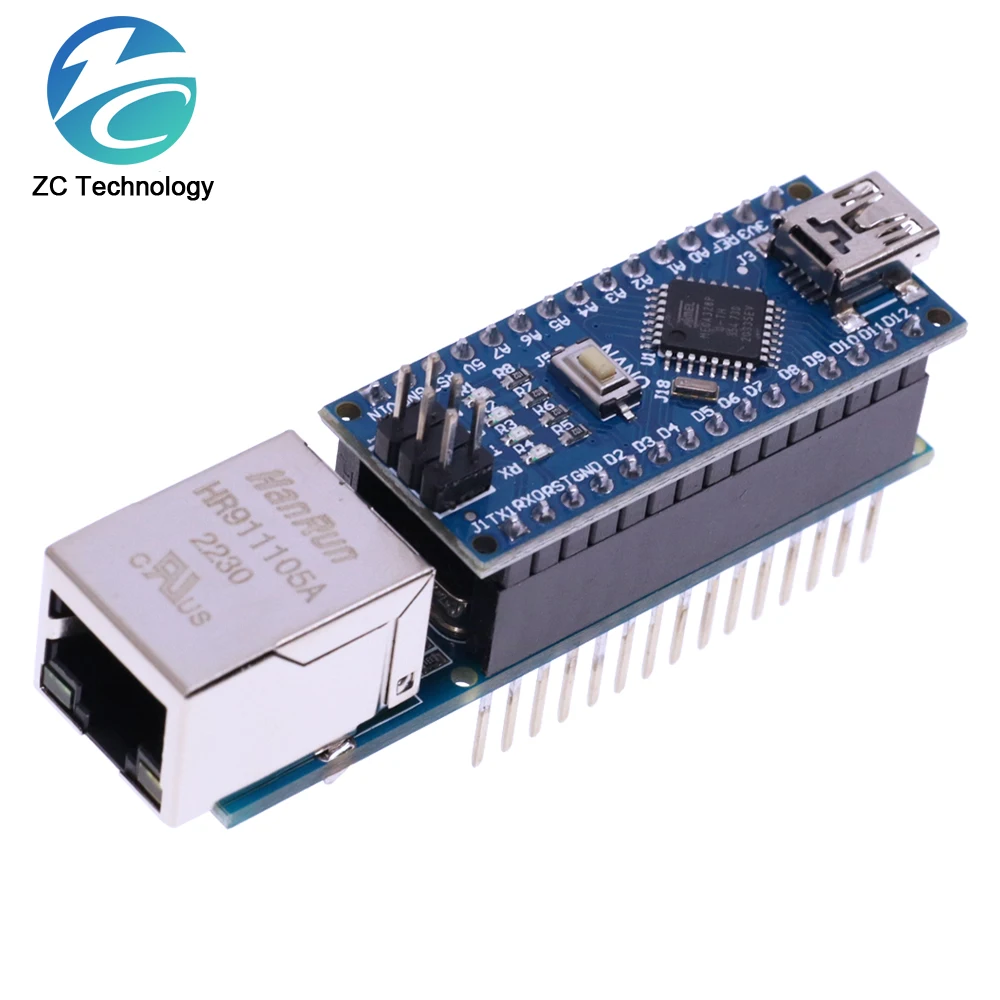 Imagem -04 - Mini Escudo Ethernet para Arduino Módulo Webserver Compatível com Nano 3.0 v3 Ch340g Rj45 Microchip Hr911105a Enc28j60 V1.0