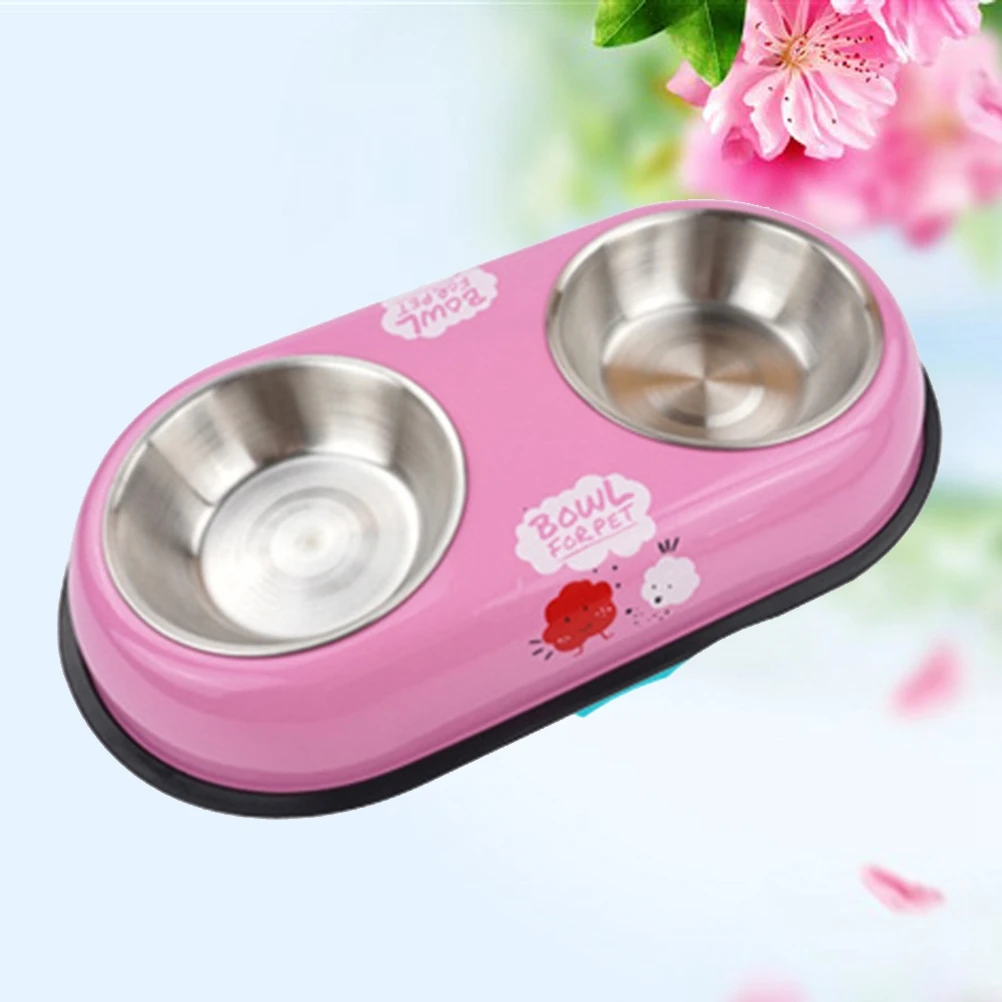 

Dual Dog Bowl Stainless Steel Pet Feeding Bowls for Small Dogs Water Food Nonskid Base Rust Resistant Dry Kibble Wet Food Treats