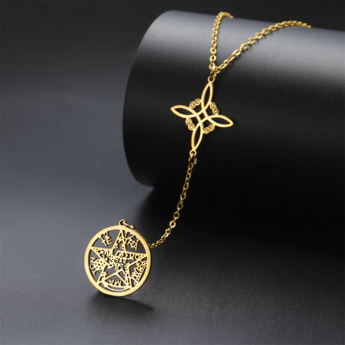 EUEAVAN Wicca Tetragrammaton ожерелье с пентаклем из нержавеющей стали сакральная ведьма узел кулон-цепочка Соломон печать амулет ювелирные изделия подарки
