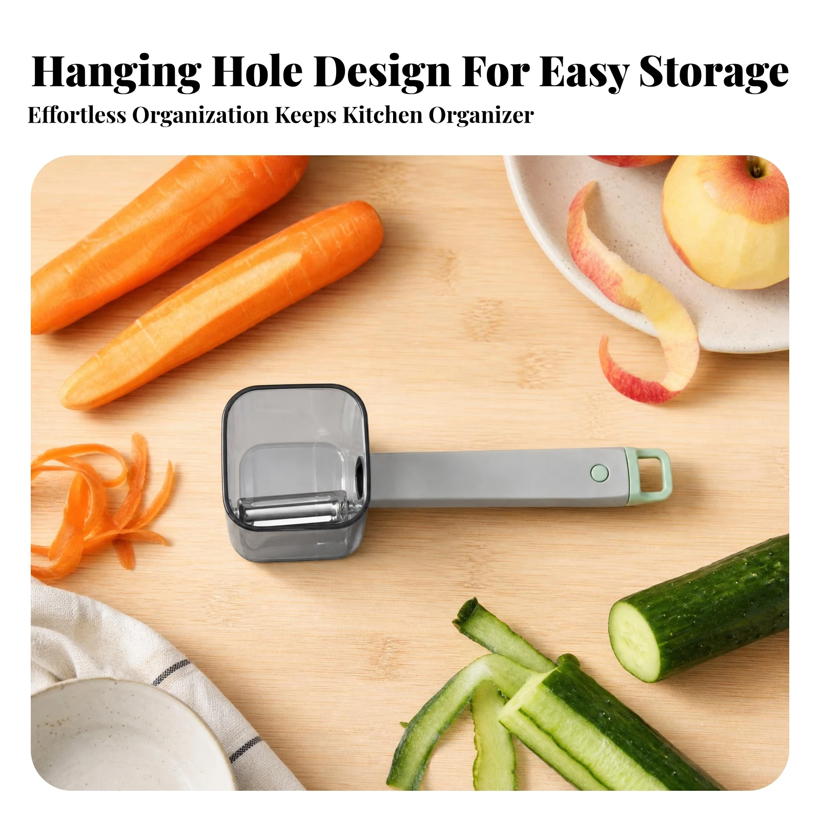 Hand Peeling Tool Stainless Steel Blade Peeling Tool with Container Kitchen Tool Hanging Loop
