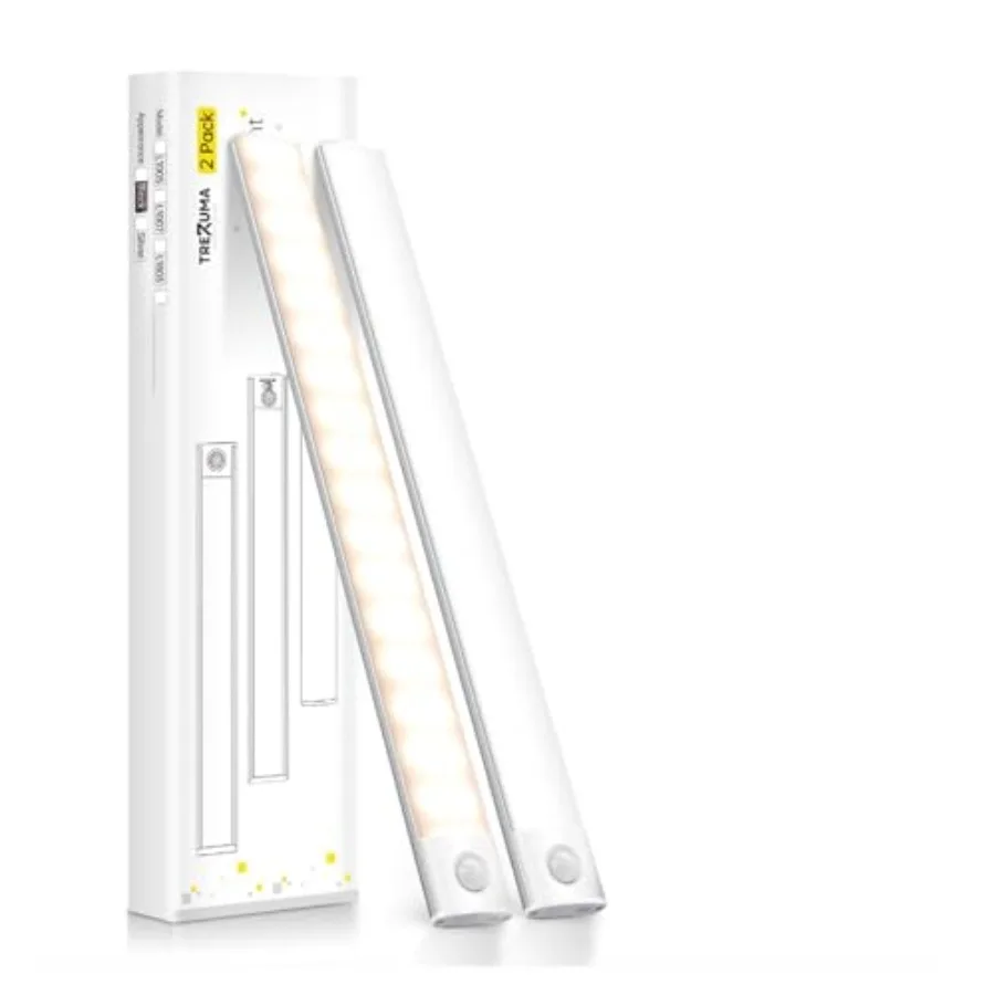 12 Inch Under Cabinet Lighting, 2 Pack 60 LED Motion Sensor Lights, 145LM USB-C Rechargeable, 2200mAh Battery, 10 100% Dimmable