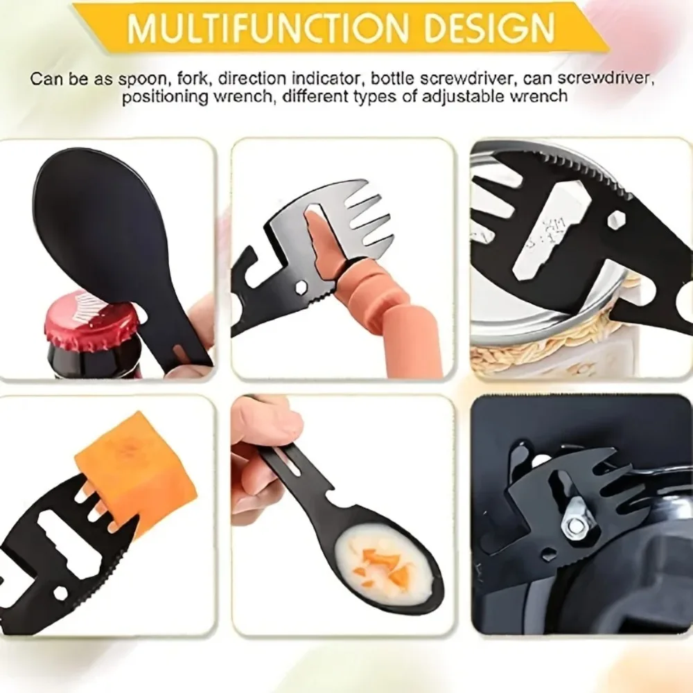 Camping Utensil Set Stainless Steel Outdoor Tool Survival Gear 10in1 Tableware Travel Hiking Cutlery Fork Spoon Opener