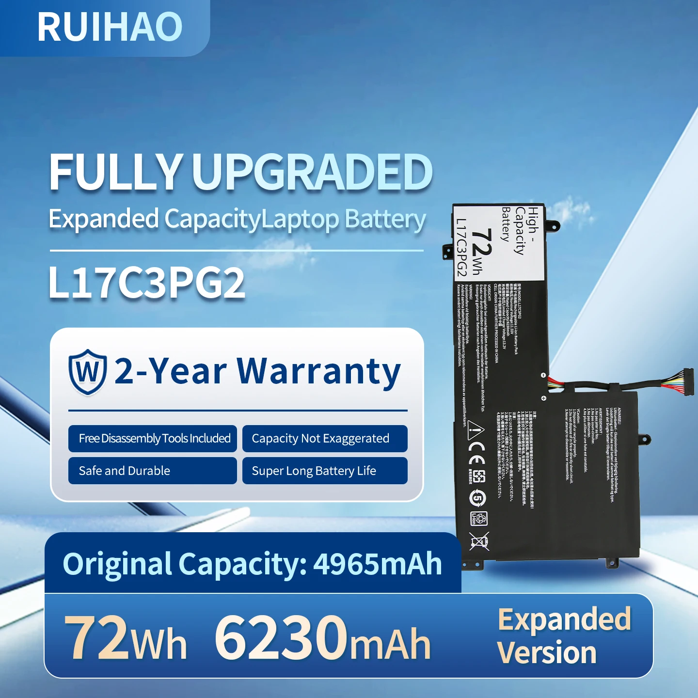 New L17C3PG2 72Wh 11.55V Laptop Battery for Lenovo Legion Y530 Y540-15IRH Y530-15ICH Y7000 Y7000P L17M3PG1 L17C3PG1