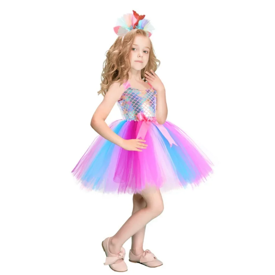 Little Mermaid Princess Dresses for Girls Kids Tutu Dress for Mermaid Birthday Party Costumes Halloween Clothes Set for Children