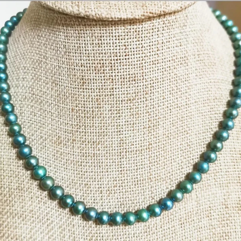 

Genuine 6-8mm Natural Green Near Round Pearls, 15 Inches Necklace, Unfinished No Clasp, Perfect for DIY Jewelry