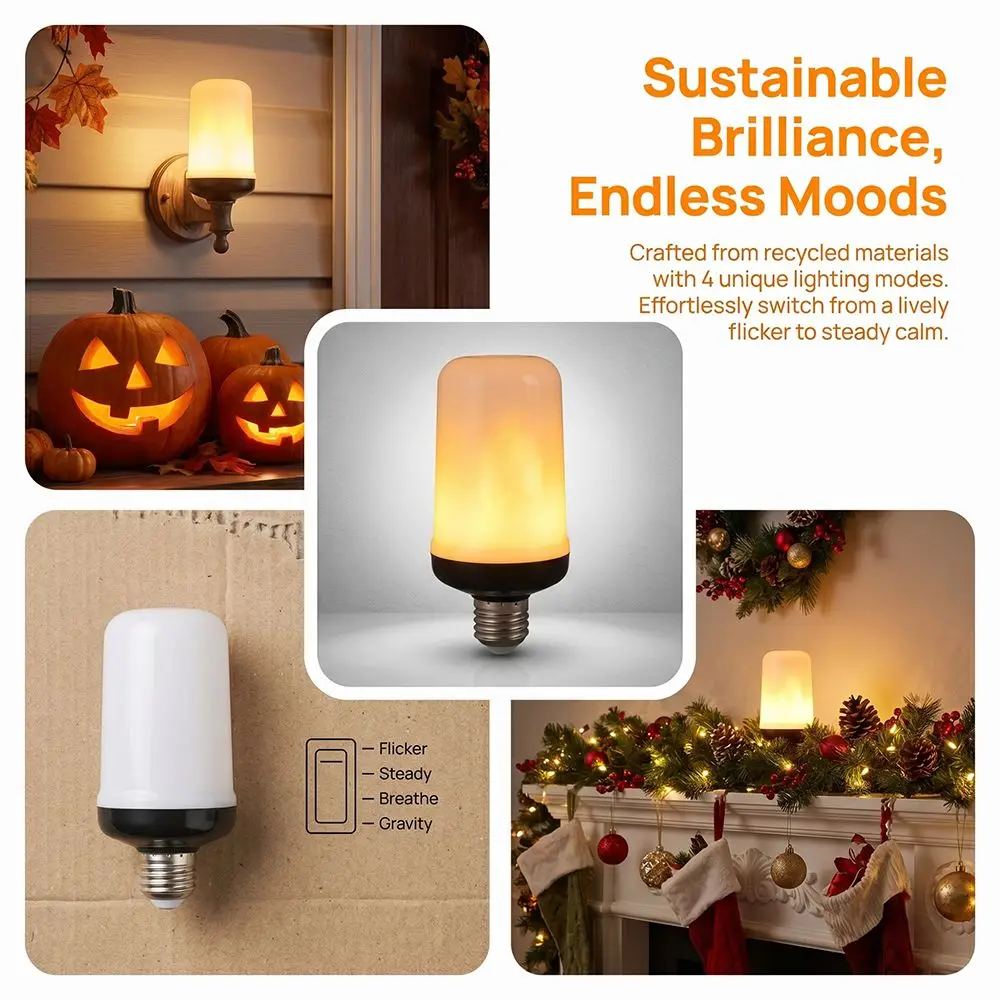 2 Pack Funny 4 Modes LED Flame Light Bulbs E26 Base Yellow light Fire Light Bulbs AC 85-265V LED Flame Lights Halloween