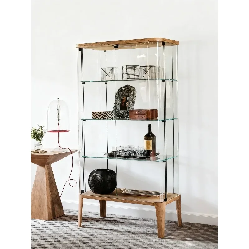 Glass display cabinet Living room wine cabinet Transparent hot bending locker Collection solid wood display, side cabinet