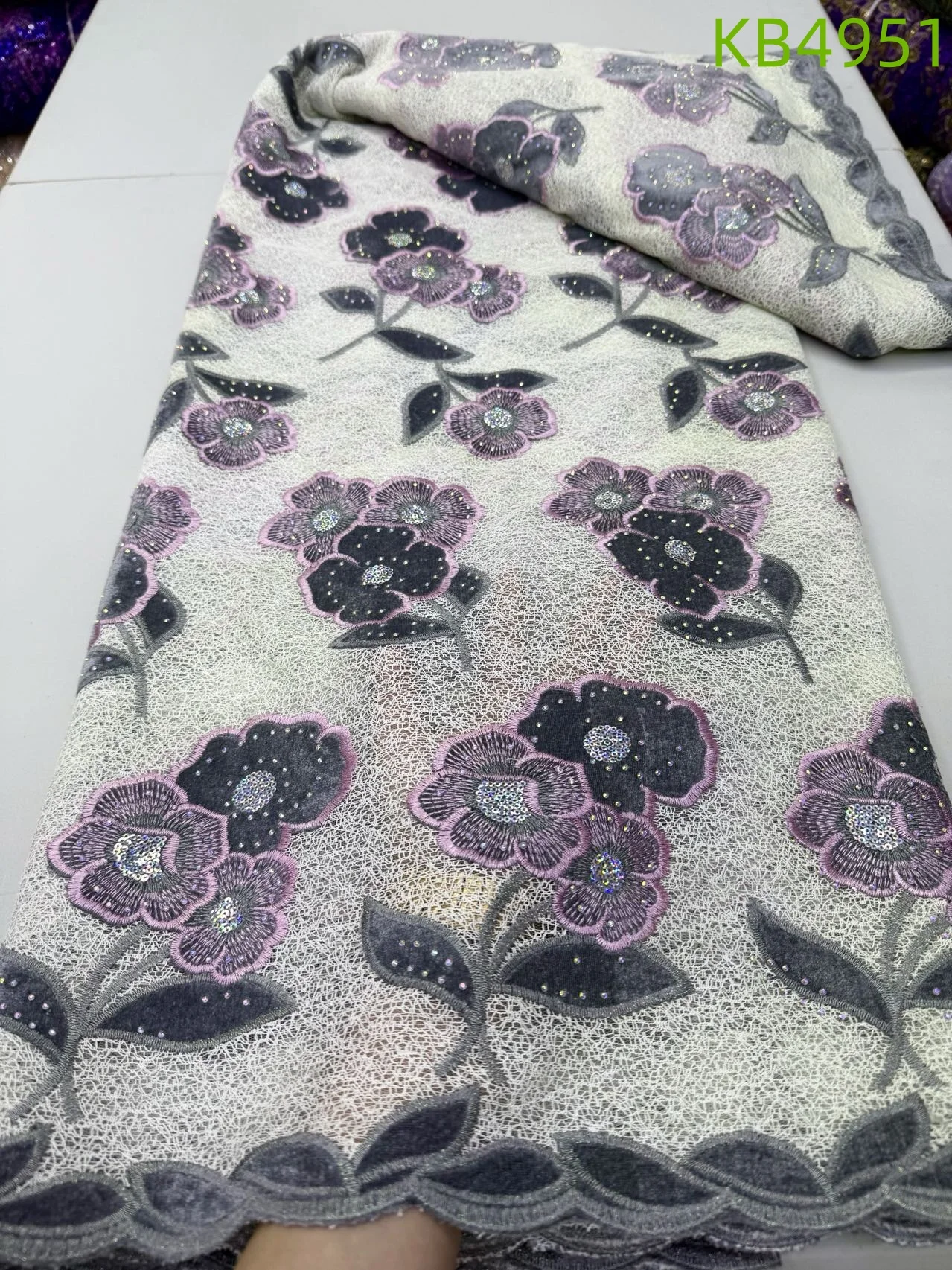 

African Lace Fabric 5 Yards High Quality 2025 Sequins Cord Lace Fabrics Embroidered Lace Guipure Sequence For Sewing KB4951