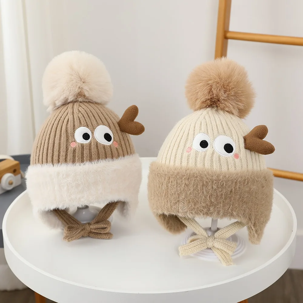 New Cute Cartoon Knitted Hat Autumn Winter Warm Ear Protection Cap Cold Proof Windproof Pullover Hat for Children