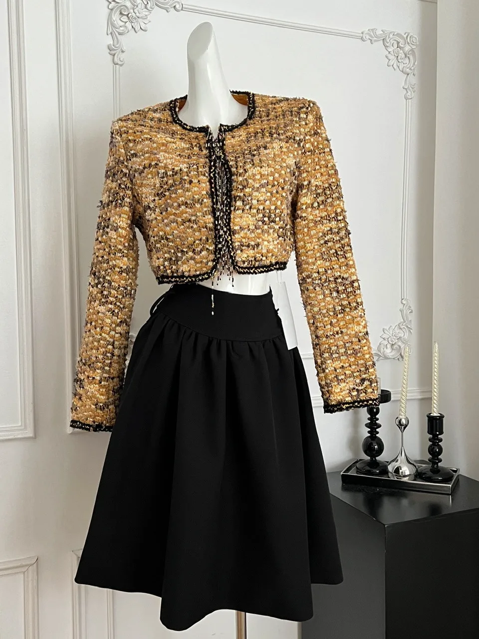   オルト・スヴェル・ブラトップとハイウエストスカートのセット、レディースファッショナブルなツーピーススーツ、エレガントなフランス風...