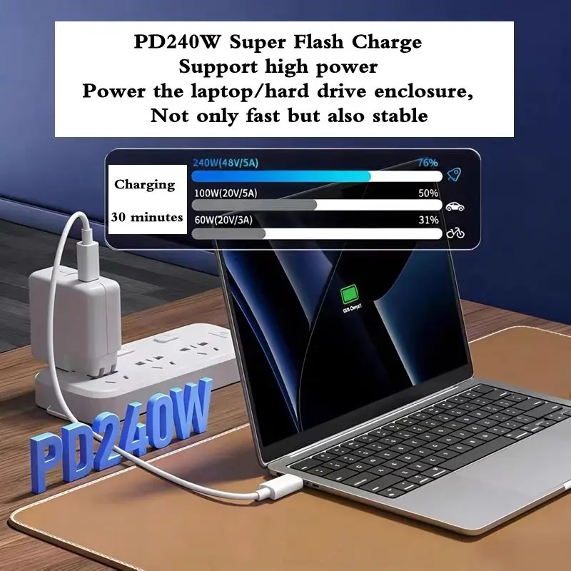 New Type-C M-M Full Function Thunderbolt 5 Data Cable PD240W Fast Charging 80Gbps Transmission 16K Ultra Clear Screen Projection